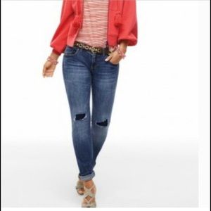 CAbi Dark Blue Skinny Jeans with Distressed Knees